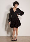 Cherry Print Crepe Mini Dress, Black, large