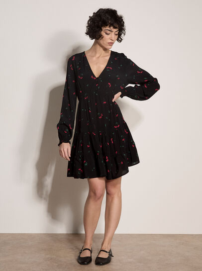 Cherry Print Crepe Mini Dress