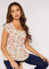 Ditsy Milkmaid Top, Cream, large