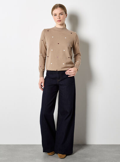 Embroidered Hearts Fine Knit Jumper