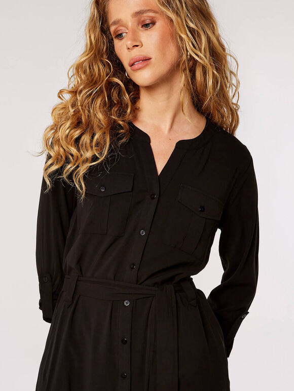 Utility Shirt Mini Dress , Black, large