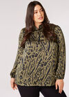 Curve Animal Print Satin Shirt, Khaki, large