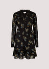 Floral Ruffle Mini Dress, Black, large