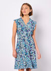 Ditsy Floral Ruffle Mini Dress, Blue, large