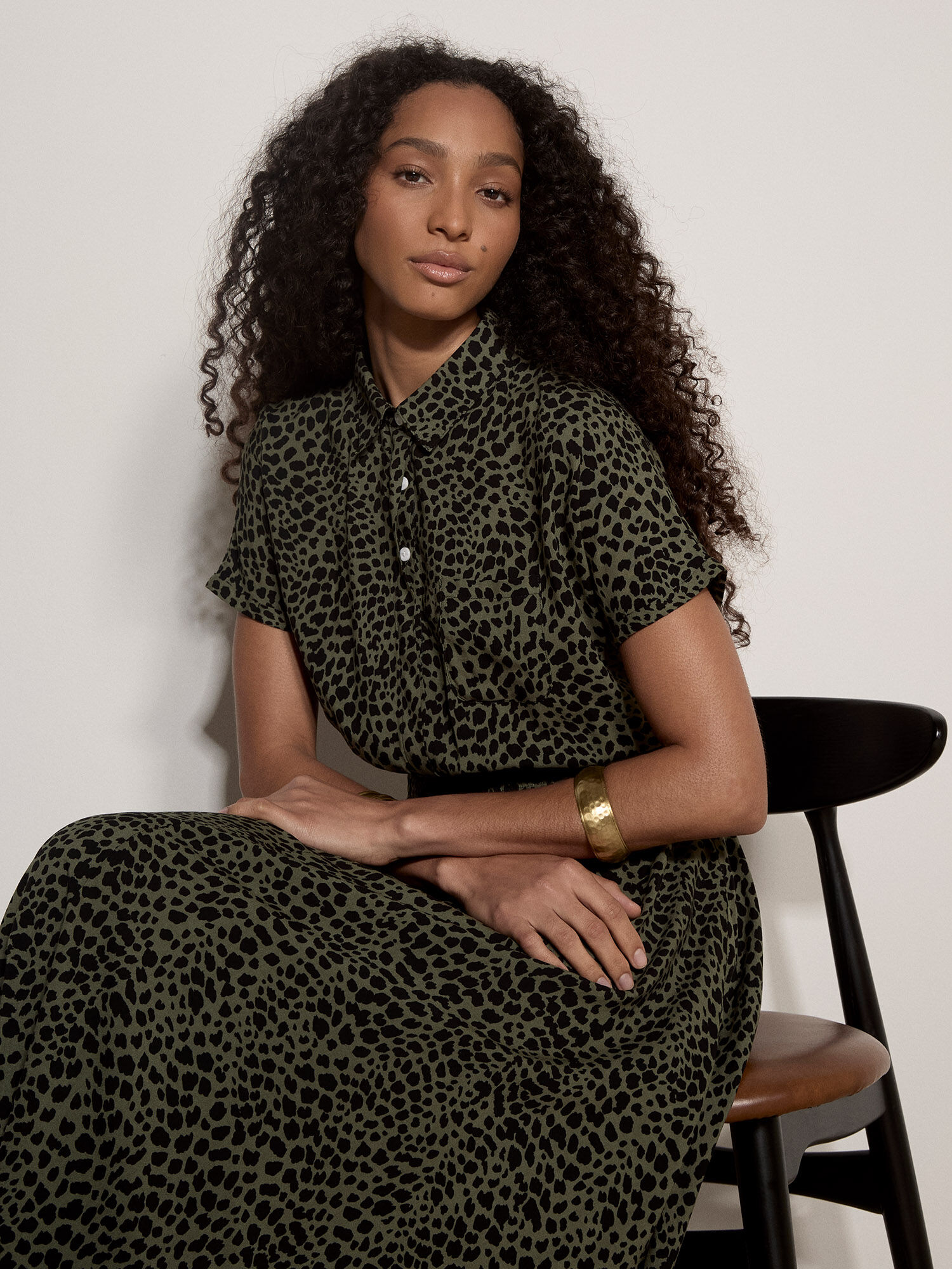 Animal Spot Print Shirt Midi Dress | Apricot Clothing