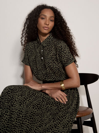 Animal Spot Print Shirt Midi Dress