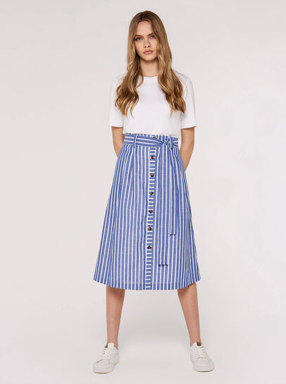 Striped Button Midi Skirt