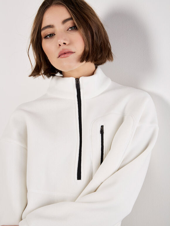 Zip Down Premium Fleece Jumper, White, large