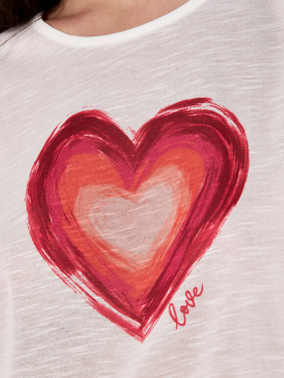 Heart Print Graphic T-Shirt, Red, large