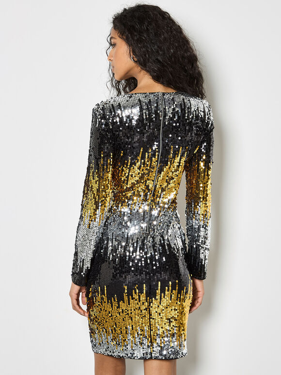 Mixed Sequin Bodycon Dress, Light Grey / Silver, large