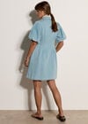 Cotton Denim Shirt Mini Dress, Blue, large