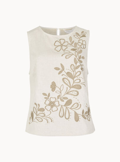 Floral Embroidered Cotton Denim Top