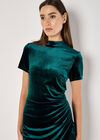 Velvet Ruched Mini Dress, Green, large
