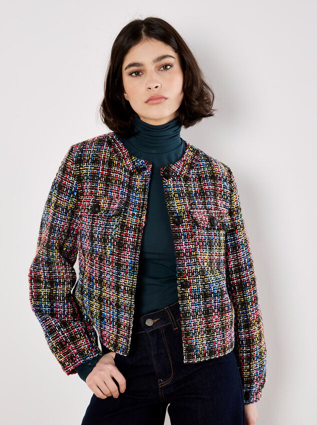 Multicoloured Tweed Jacket, Black, large