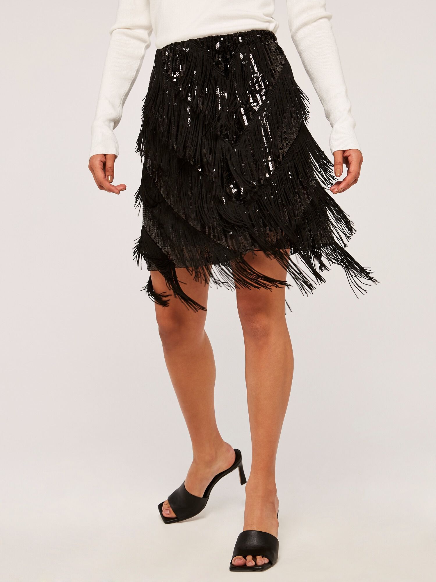 Sequin Tassle Skirt Apricot Clothing