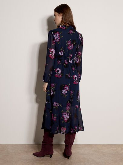 Floral Print Chiffon Midi Dress