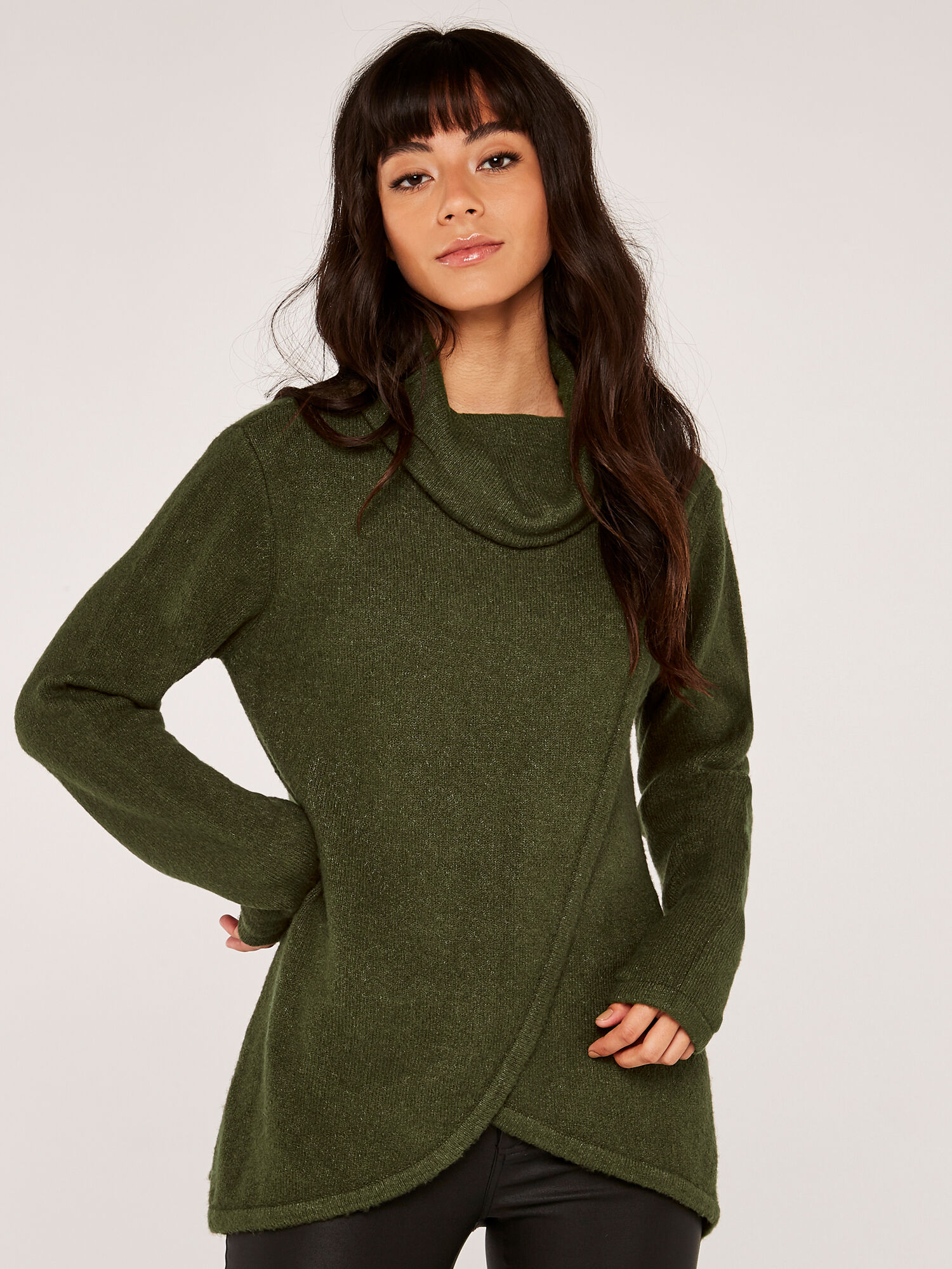 Roll Neck Wrap Jumper Apricot Clothing