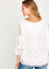 Cream Butterfly Embroidered Mesh Top, Cream, large