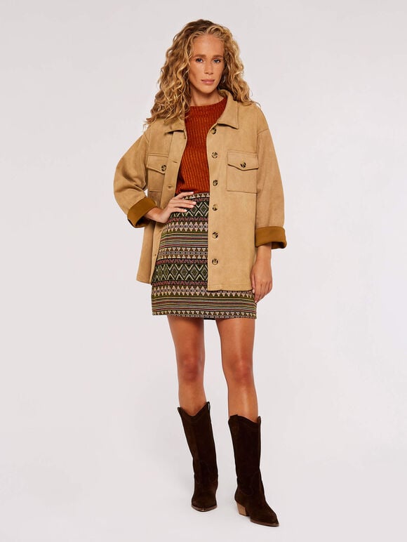 Aztec Jacquard Mini Skirt, Khaki, large