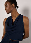 Sleeveless Cowl Neck Crop Top, Navy, large