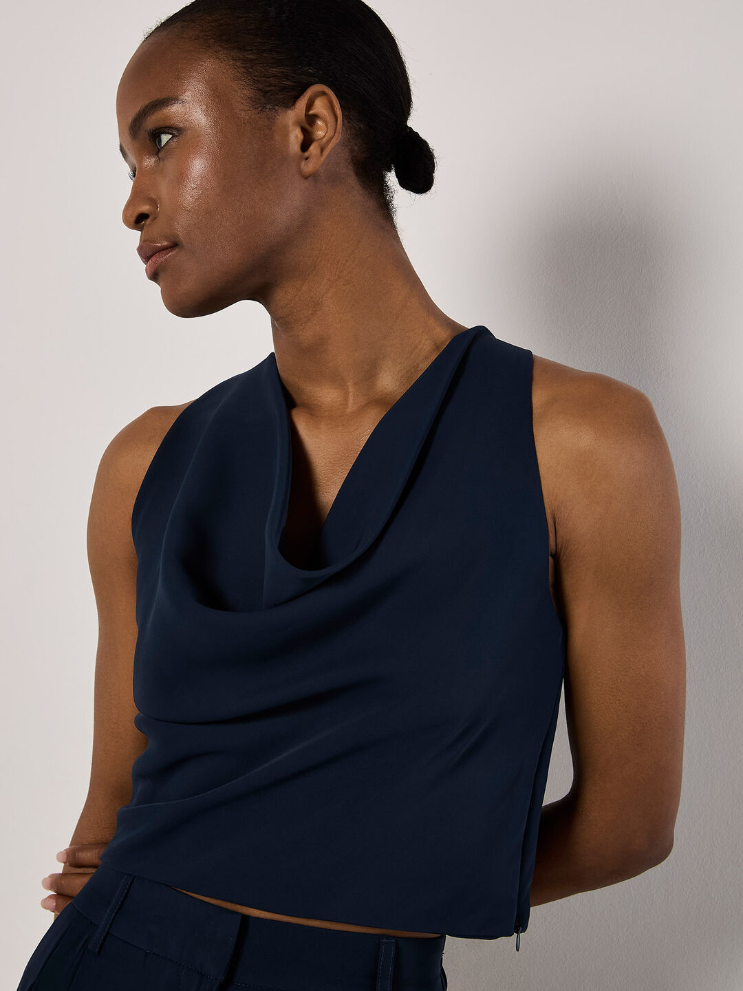 Image of Sleeveless Cowl Neck Crop Top