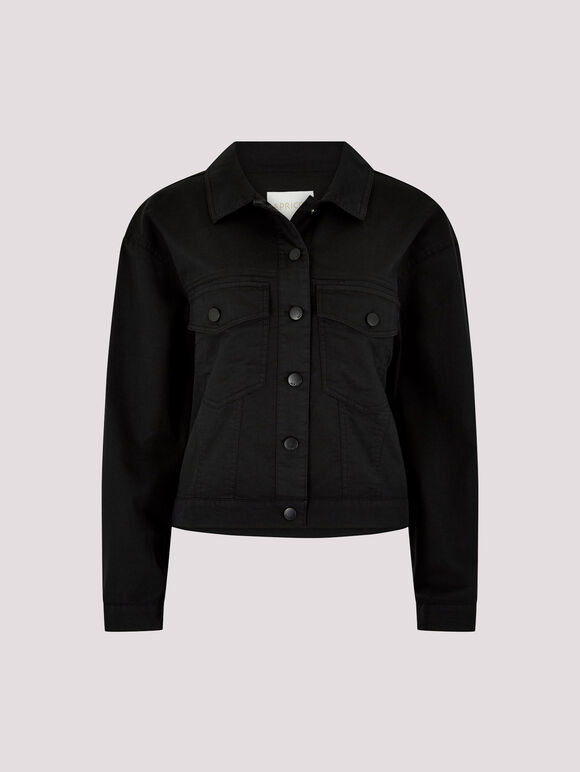 Boxy Twill Jacket, Black, large