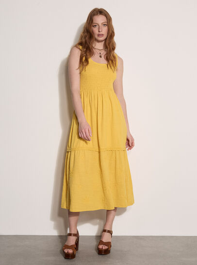 Floral Embroidered Cotton Midi Dress