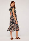 Smock Det Soft Floral Midi Dress, Navy, large
