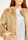 Faux Fur Two Pocket Coat, Stone, large