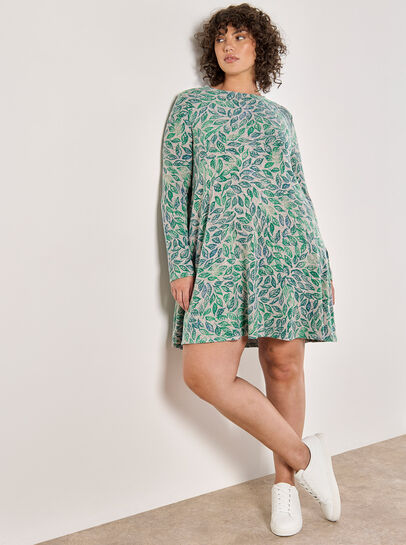 Curve Batik Leaf Soft Knit Mini Dress
