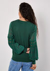 Contrast Chiffon Sleeves Jumper, Green, large
