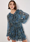 Feather Print Chiffon Mini Dress, Green, large
