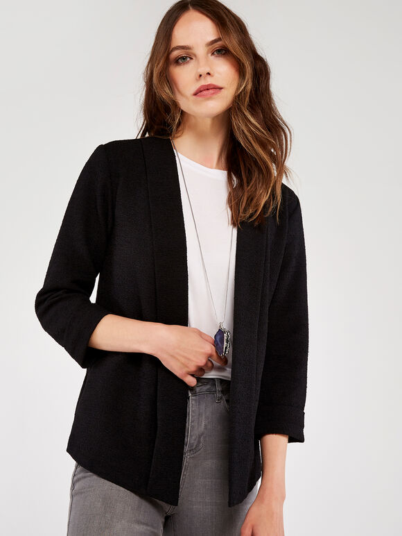 Knitted Boucle Blazer, Black, large