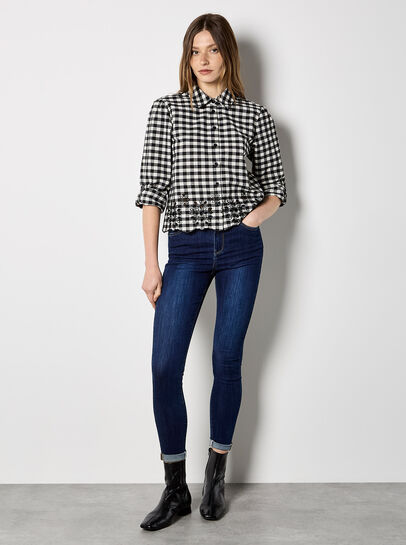 Gingham Embroidered Hem Shirt