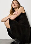 Suedette Godet Dress, Black, large