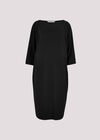 Ribbed Knit Cocoon Midi Dress, Black, large