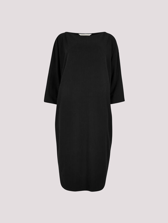 Ribbed Knit Cocoon Midi Dress, Black, large
