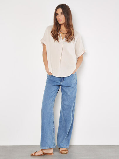 Textured Cotton Pleat Front Top