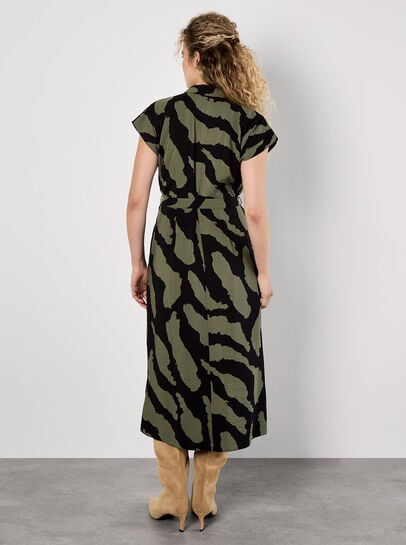 Zebra Print Shirt Midi Dress