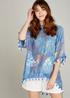 Blue Paisley Psychedelic Tassel Top, Blue, large