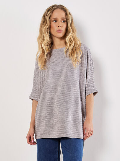 Textured Cable Knit Batwing Oversized Top