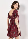 Botanical Floral Smocked Mini Dress, Burgundy, large