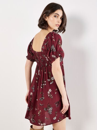 Botanical Floral Smocked Mini Dress
