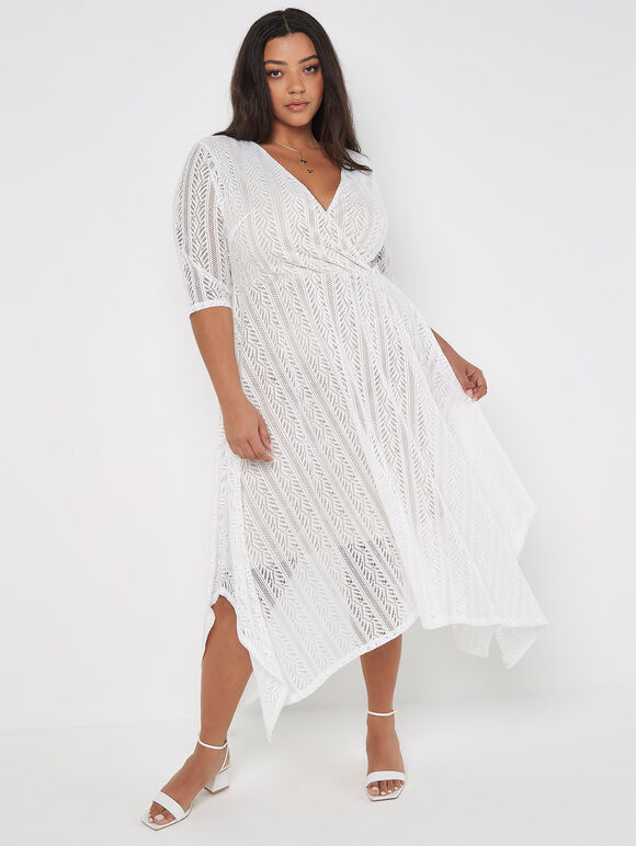 Curve Lace Wrap Midi Dress, Cream, large
