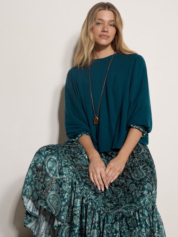 Soft Oversized Batwing Jumper, Teal, large