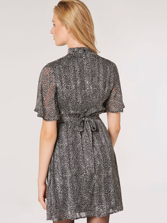 Irregular Spot Chiffon Mini Dress, Black, large