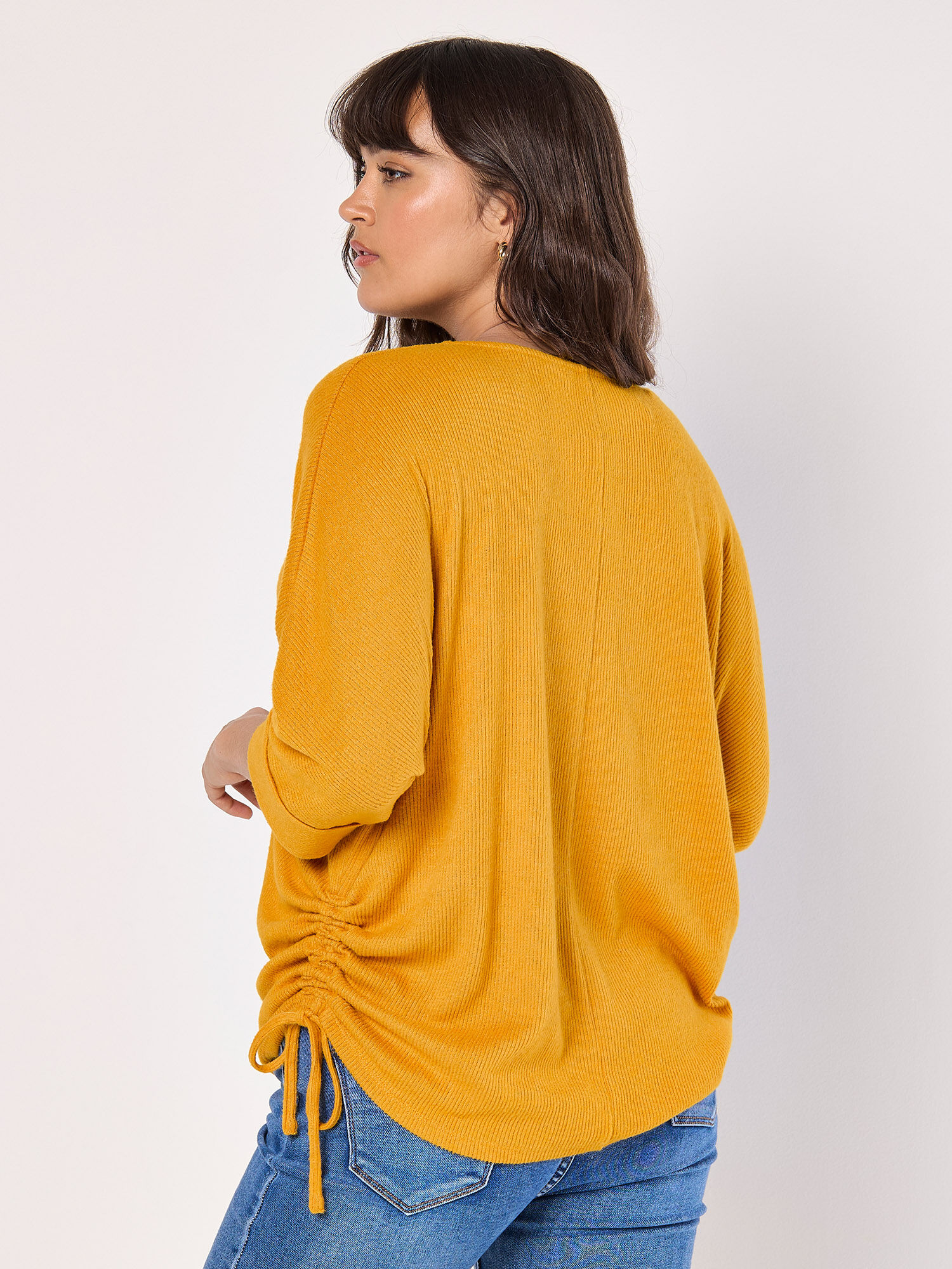 Soft Touch Drawstring Batwing Top Apricot Clothing