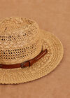 Raffia Straw Fedora Hat, Stone, large