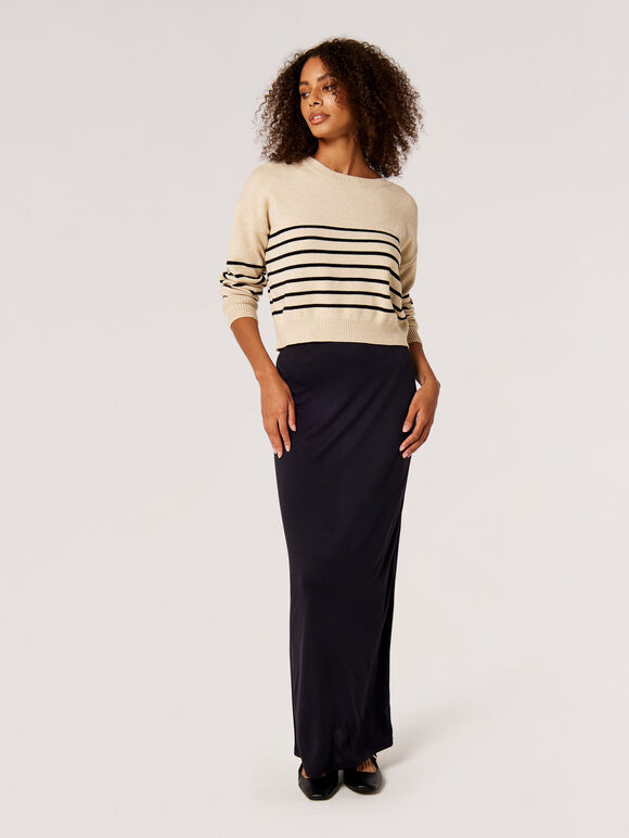 Stripe Knitted Gold Button Jumper, Stone, large