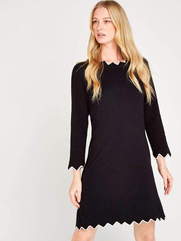 Black  Zigzag Bodycon Dress, Black, large